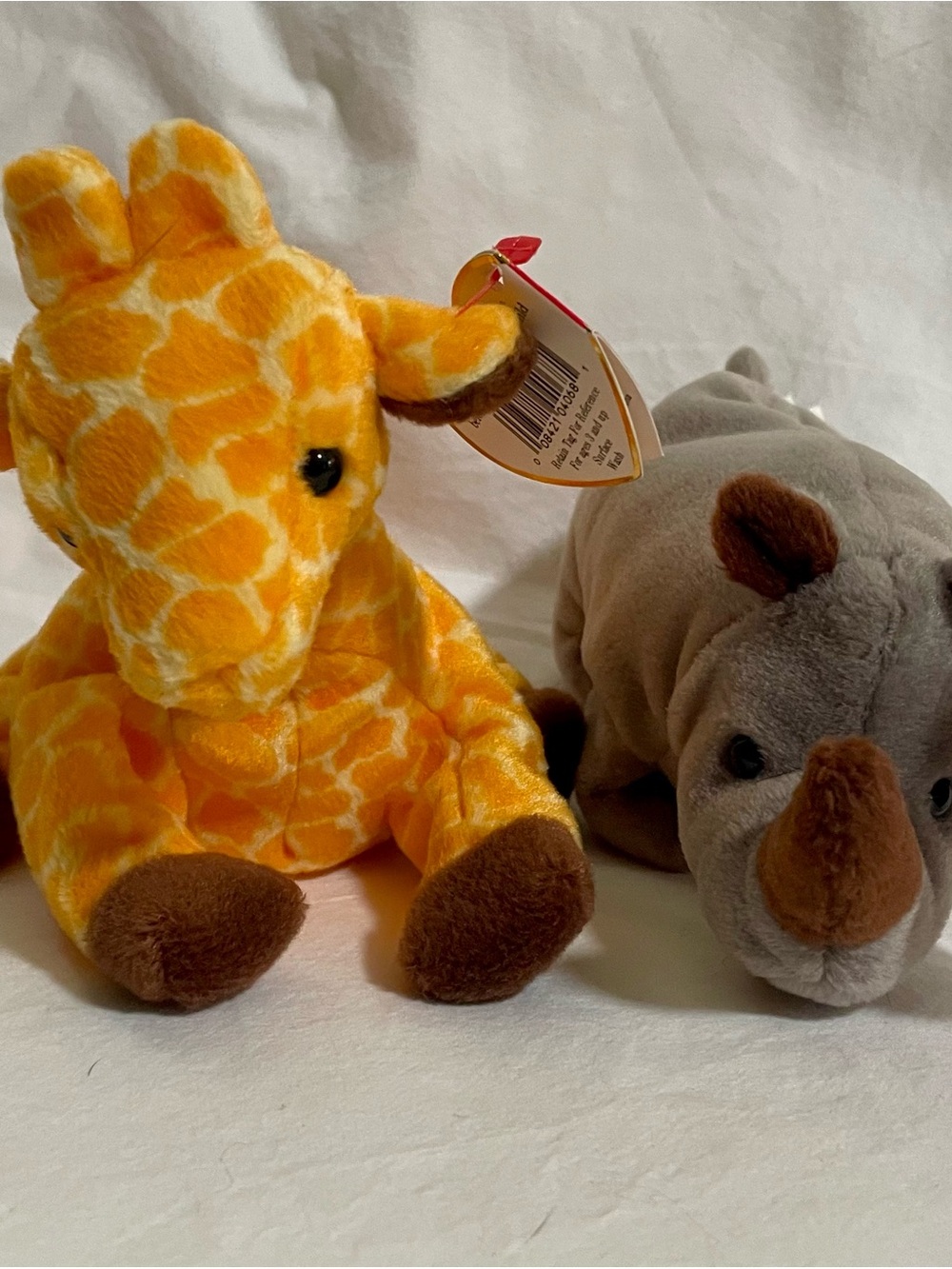 Ty Beanie Babies Lot: Twigs the Giraffe & Spike the Rhinoceros (With Tags)